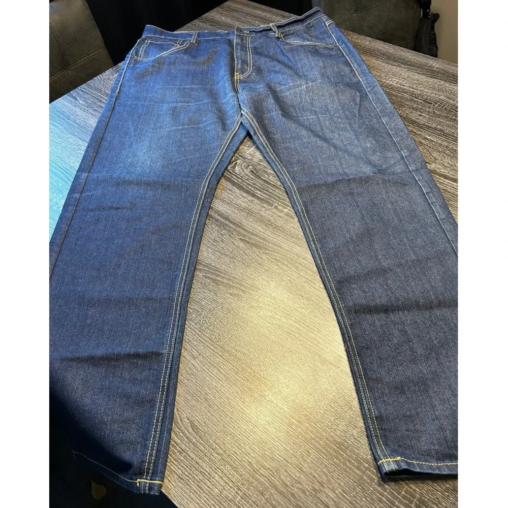 PossiAtti Mens Straight Leg Jeans 40x34 Dark Wash Cotton Classic Denim‎ Jeans